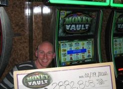 Alexander Degenhardt, a U.S. Marine stationed in Washington, D.C., won a $2.8 million progressive slot machine jackpot Sunday, Feb. 19, 2012, at the Bellagio.