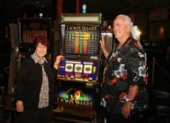 Linda and Walter Misco of Chester, N.H., won the $2.4 million jackpot from the legendary Lion’s Share slot machine at MGM Grand on Friday, Aug. 22, 2014, on the Strip. The jackpot had not been won in 20 years.